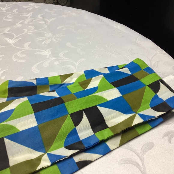 Geometric Patterned Scarf - Blue, Green, Black - Picture 3 of 6